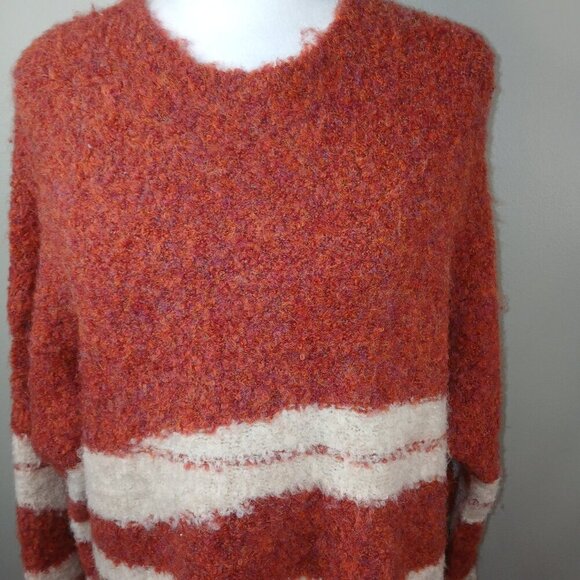 1.4.3 STORY BY LINE UP OVERSIZED  SWEATER RUST WITH CREAM WAVY STRIPES WOMENS LG - Picture 7 of 7